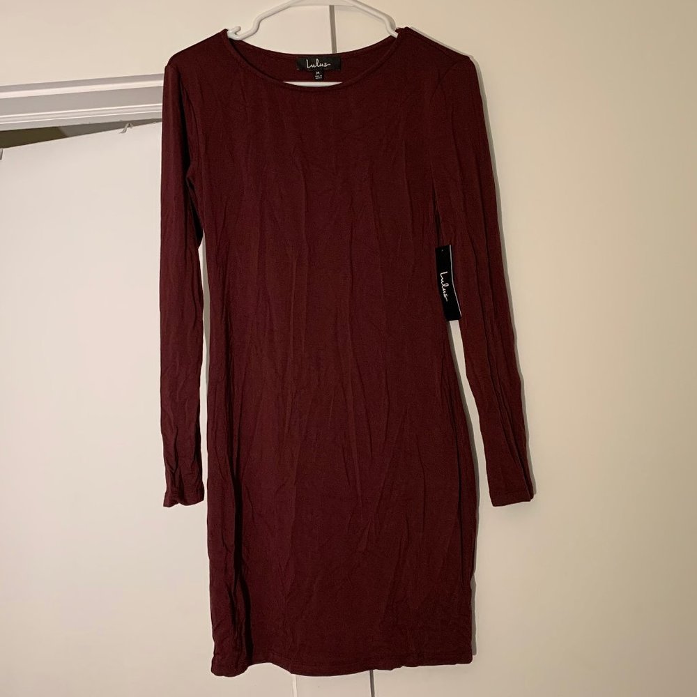 Lulu's Burgundy Casual Long Sleeve Dress